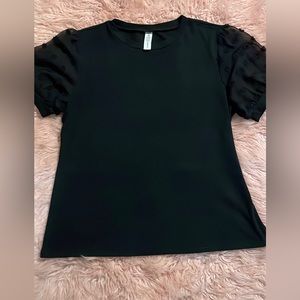 Rose Polka Dot Mesh Sleeve Top